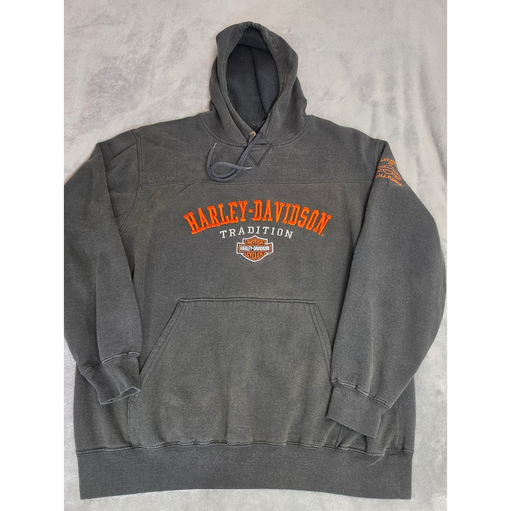 Harley-Davidson Tradition Hoodie Mens Medium Faded Black Ocala FL Embroidery